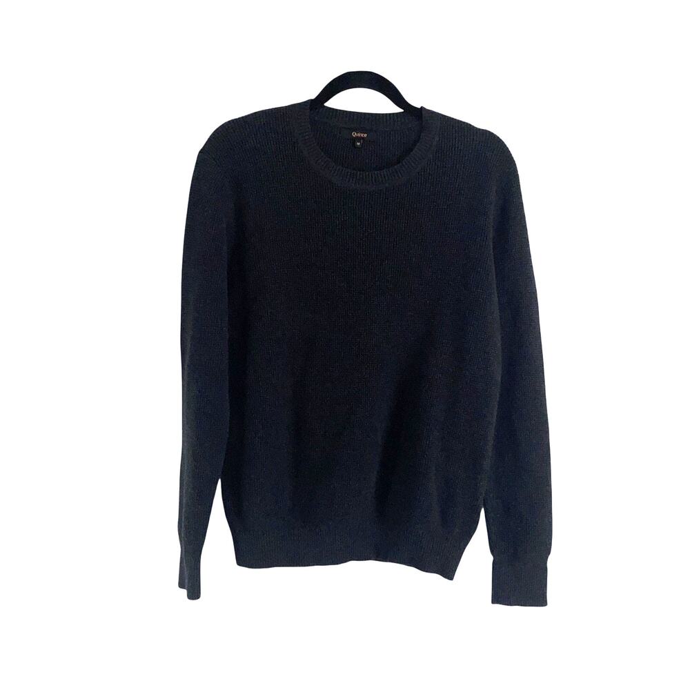 Quince Organic Cotton Cashmere Waffle Crewneck Sweater Gray Medium